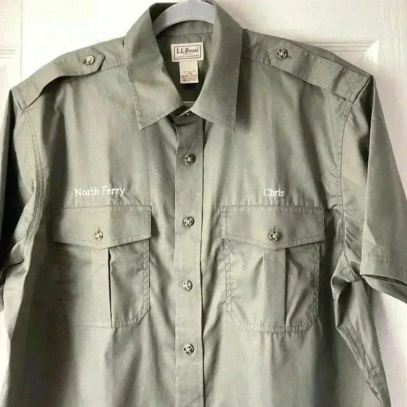 LL Bean Shirt Mens Olive Green Button Down Short Sleeve 100%  Cotton Size Large - Picture 3 of 4